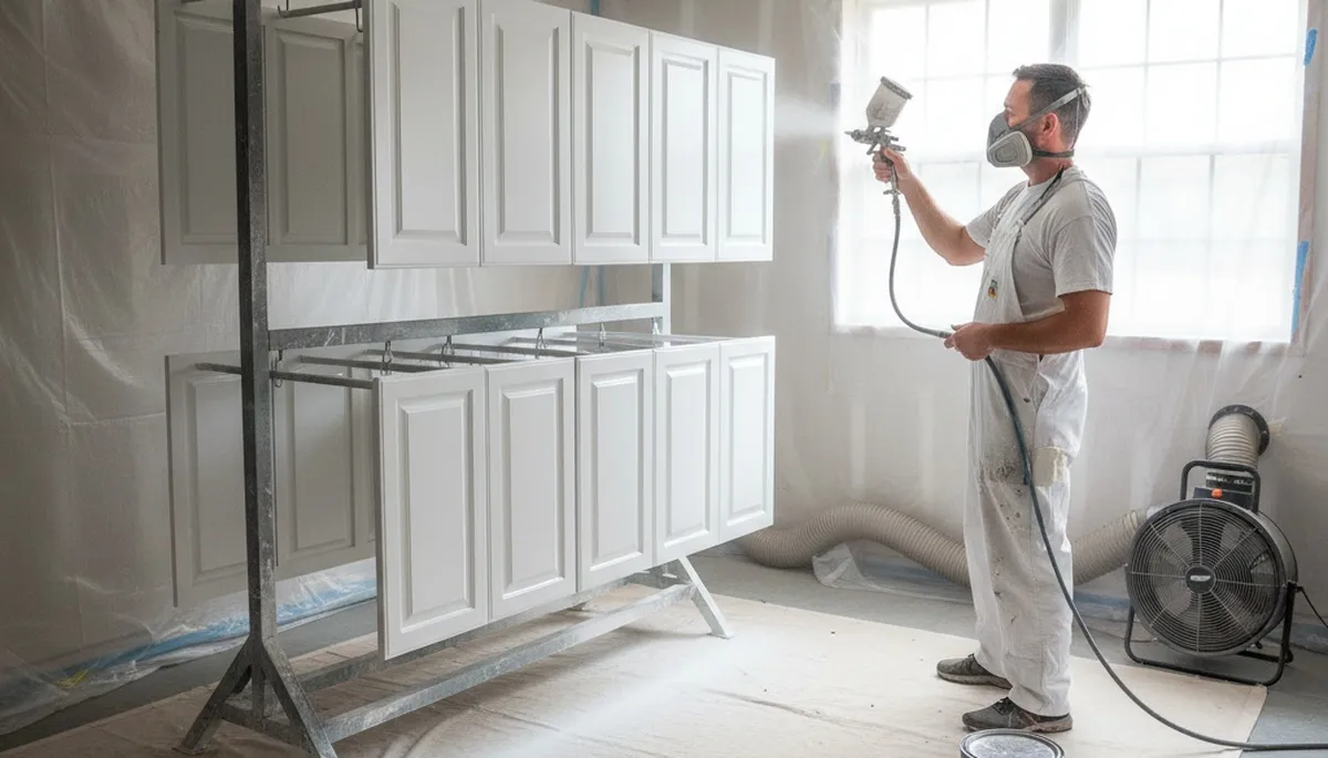 Professional cabinet painting process in Milwaukee WI with smooth spray finish for durable kitchen upgrade