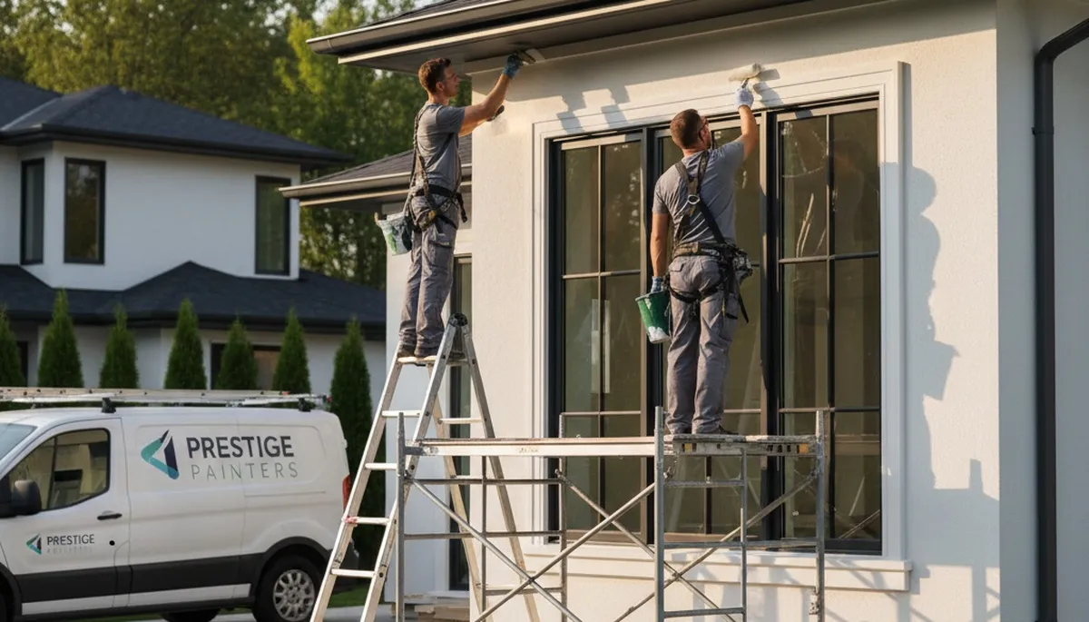 Professional trim and fascia painting on Milwaukee WI home exterior by expert house painters